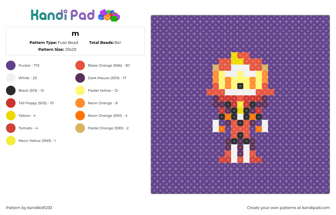 m - Fuse Bead Pattern by kandikid1233 on Kandi Pad - character,simple,panel,purple,orange