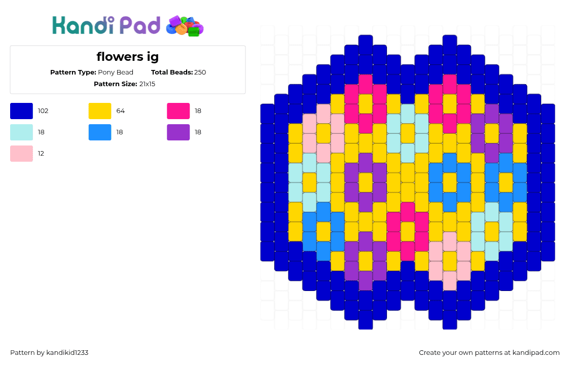 flowers ig - Pony Bead Pattern by kandikid1233 on Kandi Pad - flowers,mask,colorful,blue