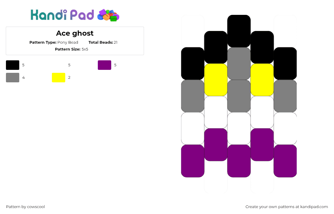 Ace ghost - Pony Bead Pattern by cowscool on Kandi Pad - asexual,pride,ghost,charm,black,gray,purple