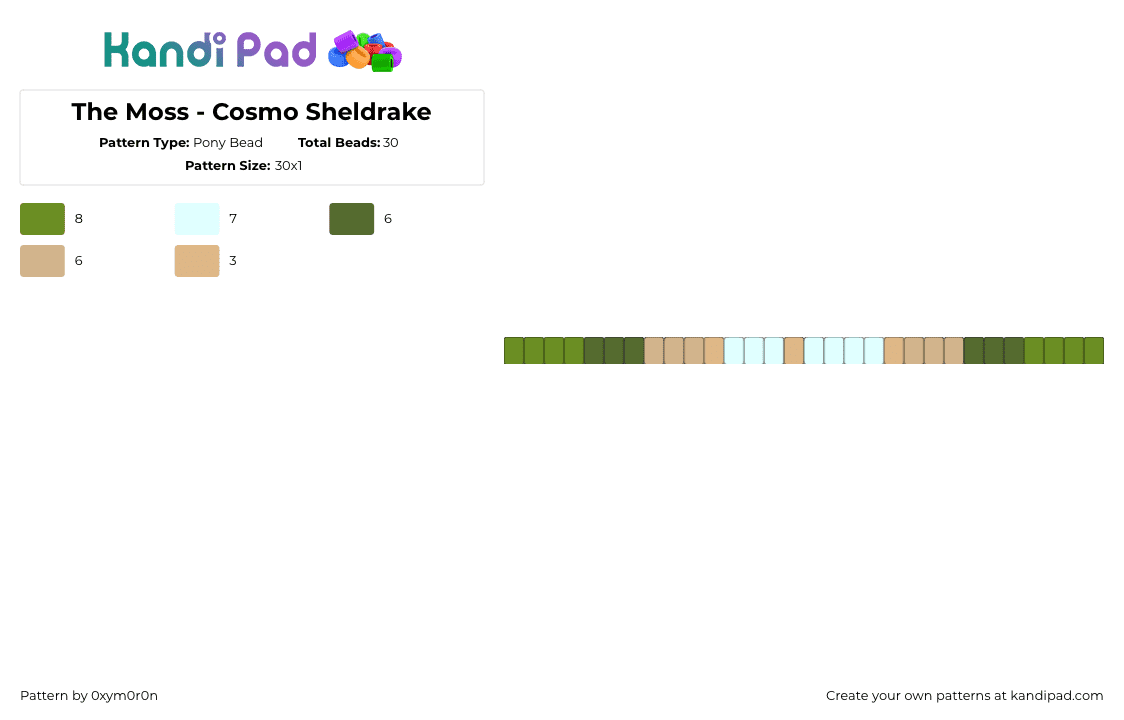 The Moss - Cosmo Sheldrake - Pony Bead Pattern by 0xym0r0n1 on Kandi Pad - moss,cosmo sheldrake,music,single,bracelet,earthy,green,tan