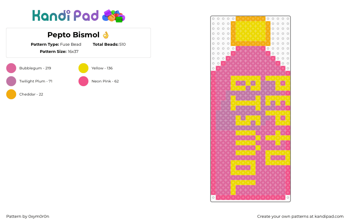 Pepto Bismol 👌 - Fuse Bead Pattern by 0xym0r0n on Kandi Pad - pepto bismol,medicine,bottle,pink,yellow