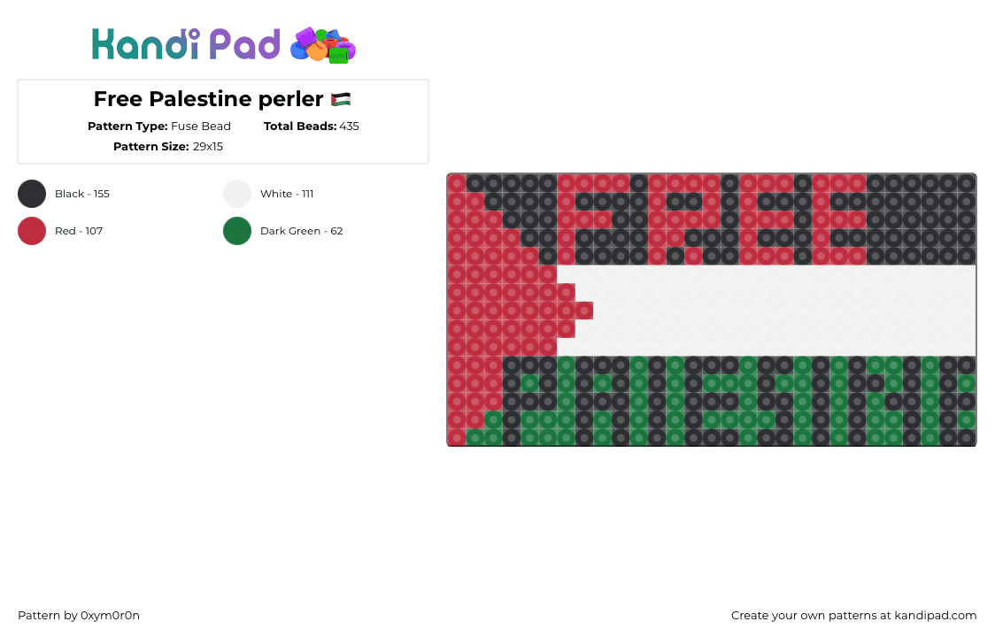 Free Palestine perler 🇵🇸 - Fuse Bead Pattern by 0xym0r0n1 on Kandi Pad - 
