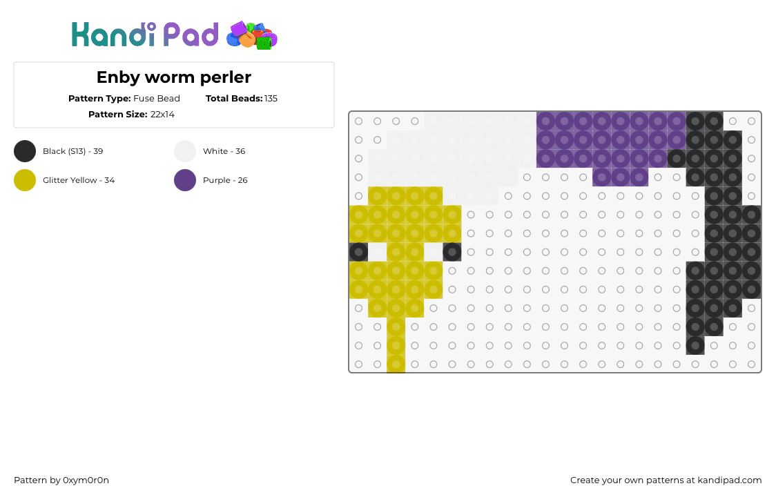 Enby worm perler - Fuse Bead Pattern by 0xym0r0n on Kandi Pad - nonbinary,squirmle,worm,pride,enby,yellow,white,purple,black