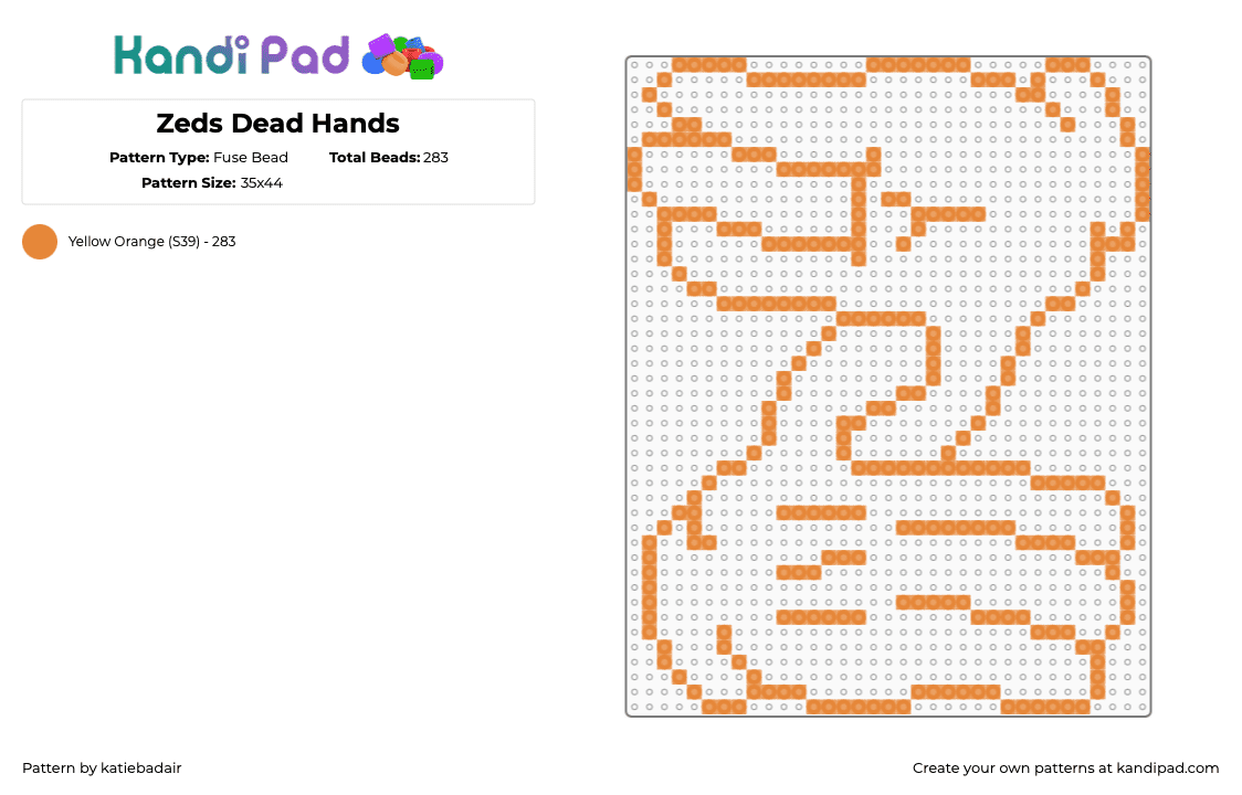 Zeds Dead Hands - Fuse Bead Pattern by katiebadair on Kandi Pad - zeds dead,hands,dj,logo,music,edm,outline,orange