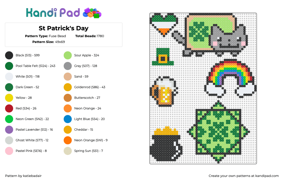 St Patrick\'s Day - Fuse Bead Pattern by katiebadair on Kandi Pad - gray,green,orange