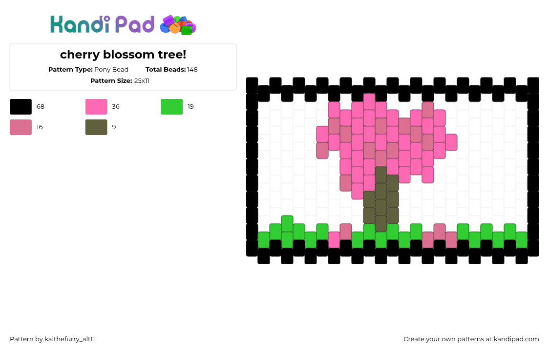 cherry blossom tree! - Pony Bead Pattern by kaithefurry_alt11 on Kandi Pad - cherry blossom,tree,nature,cuff,pink,green