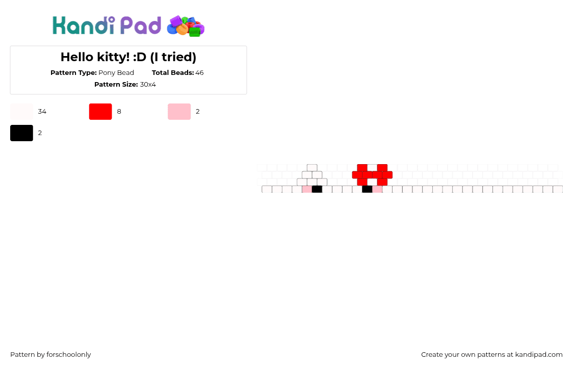 Hello kitty! :D (I tried) - Pony Bead Pattern by forschoolonly on Kandi Pad - hello kitty,sanrio,cuff,white