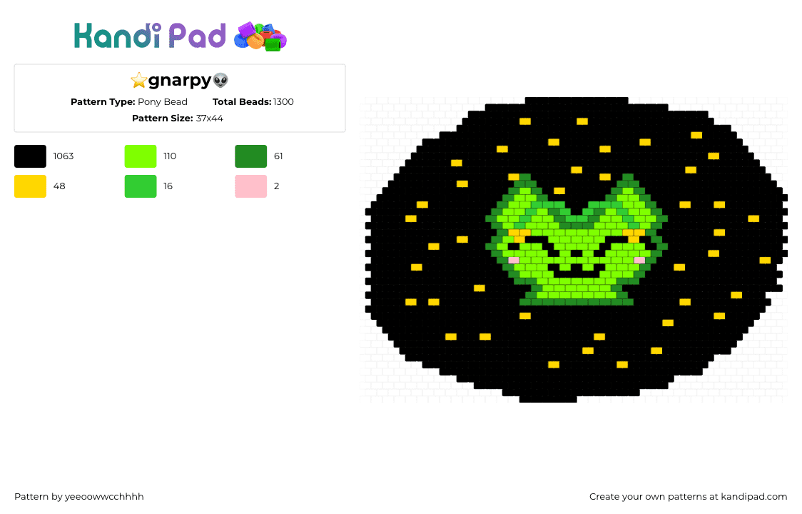 ⭐️gnarpy👽 - Pony Bead Pattern by yeeoowwcchhhh on Kandi Pad - gnarpy,regretevator,space,cute,black,green