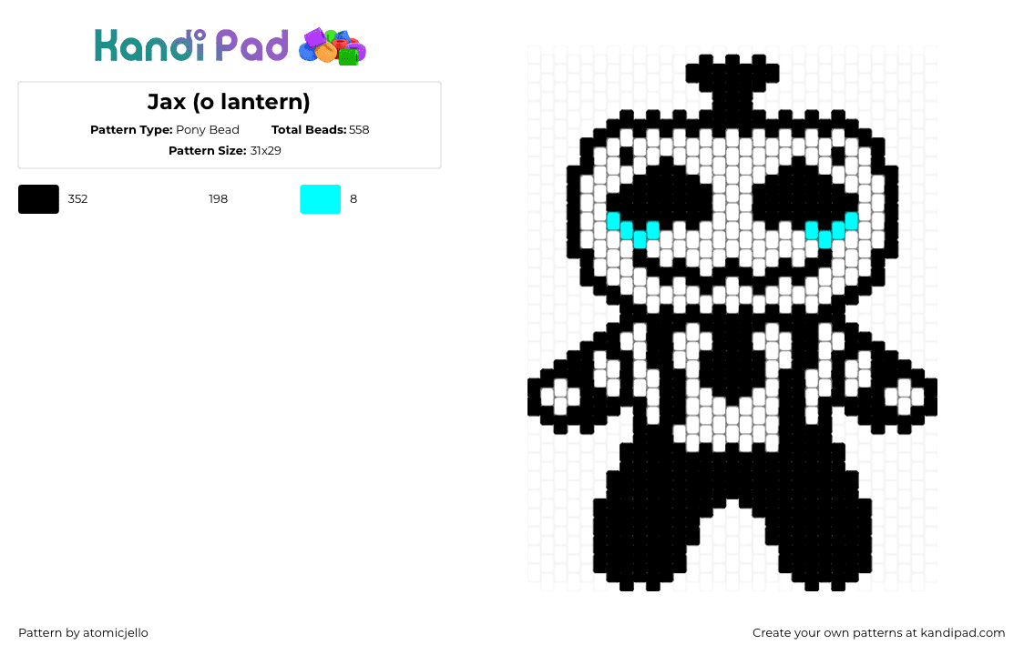 Jax (o lantern) - Pony Bead Pattern by atomicjello on Kandi Pad - jax,jackolantern,character,black,white