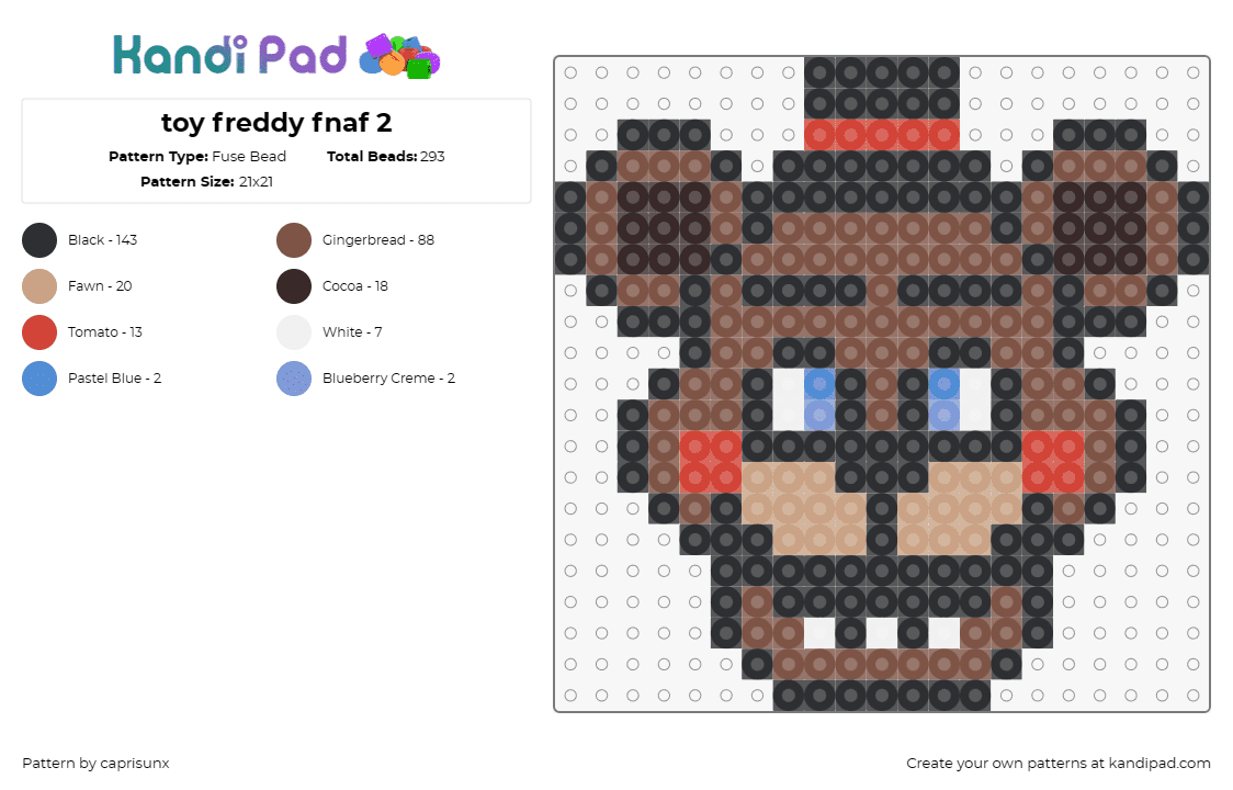 toy freddy fnaf 2 - Fuse Bead Pattern by caprisunx on Kandi Pad - freddy fazbear,fnaf,five nights at freddys,spooky,horror,animatronic,character,v