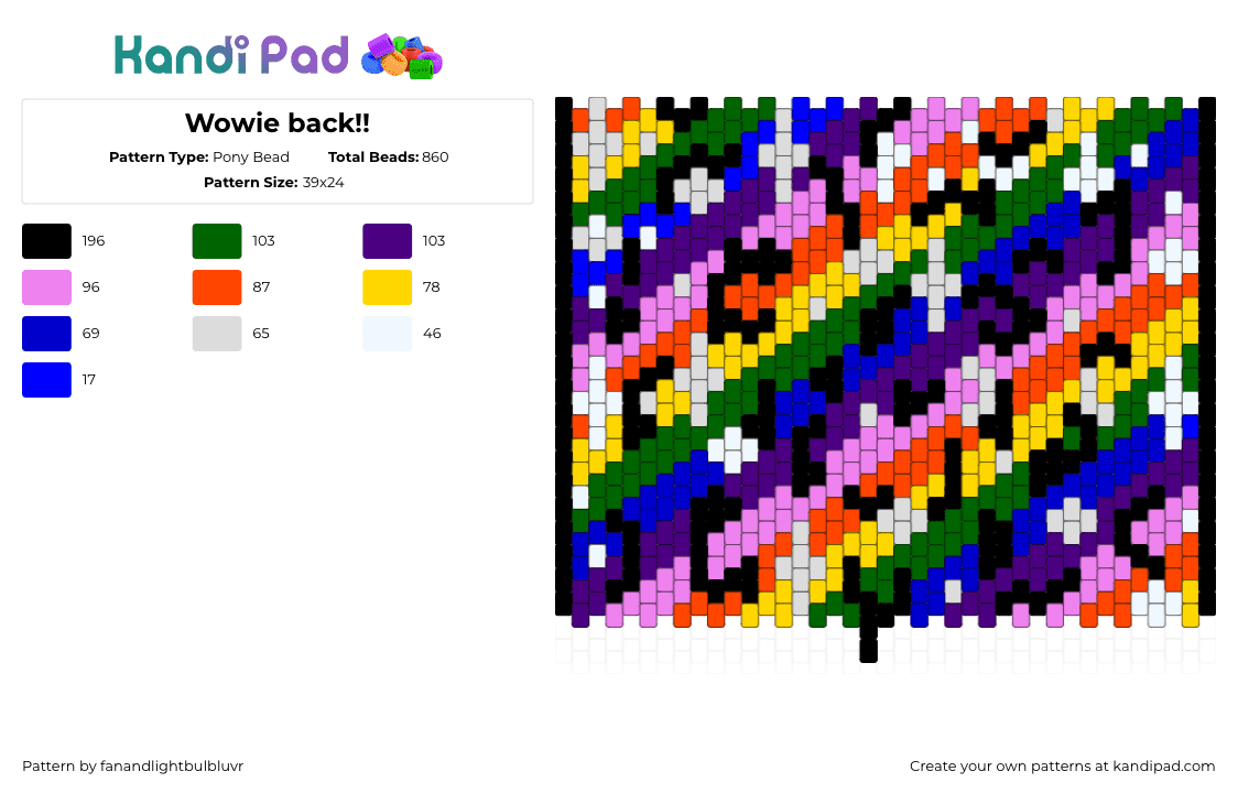 Wowie back!! - Pony Bead Pattern by fanandlightbulbluvr on Kandi Pad - green,purple