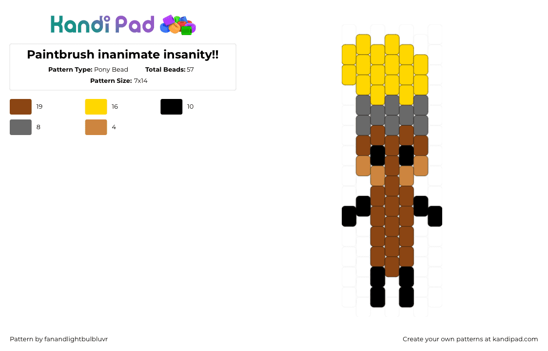 Paintbrush inanimate insanity!! - Pony Bead Pattern by fanandlightbulbluvr on Kandi Pad - paintbrush,inanimate insanity,character,animation,tv show,yellow,brown