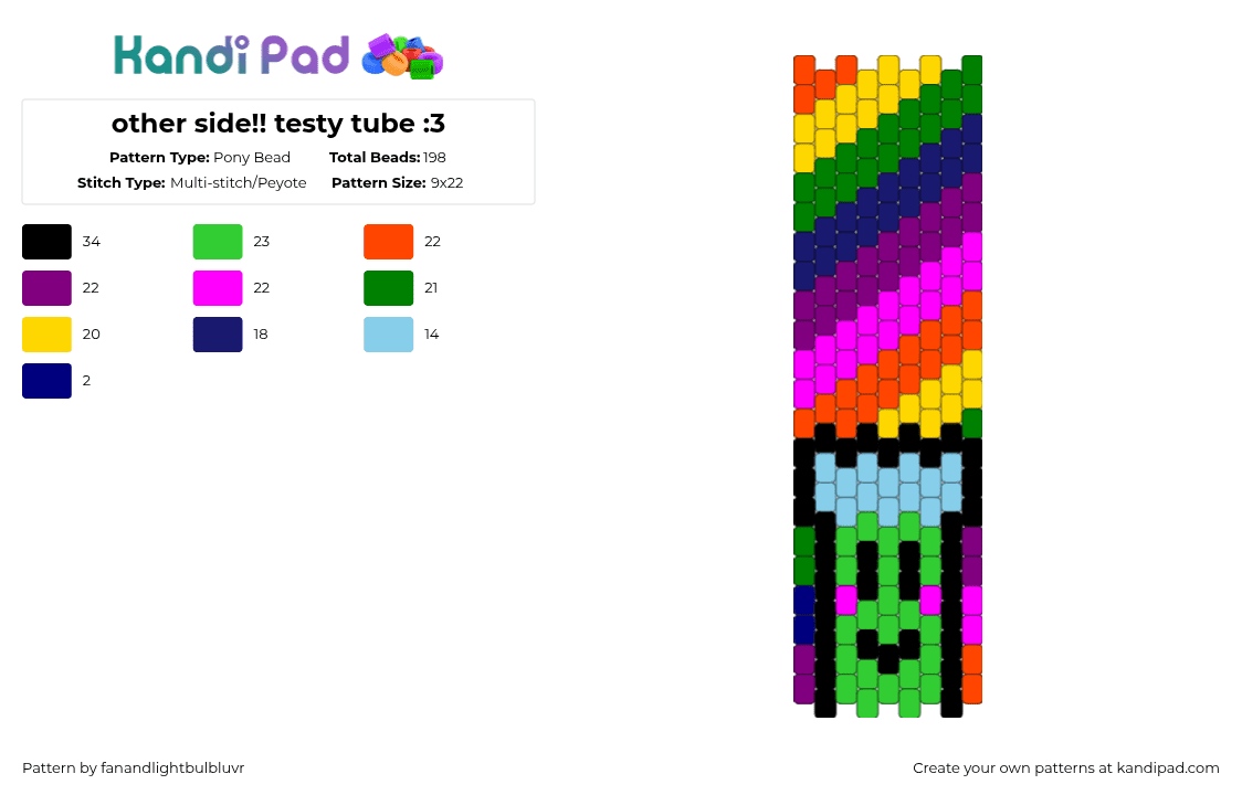 other side!! testy tube :3 - Pony Bead Pattern by fanandlightbulbluvr on Kandi Pad - green,pink