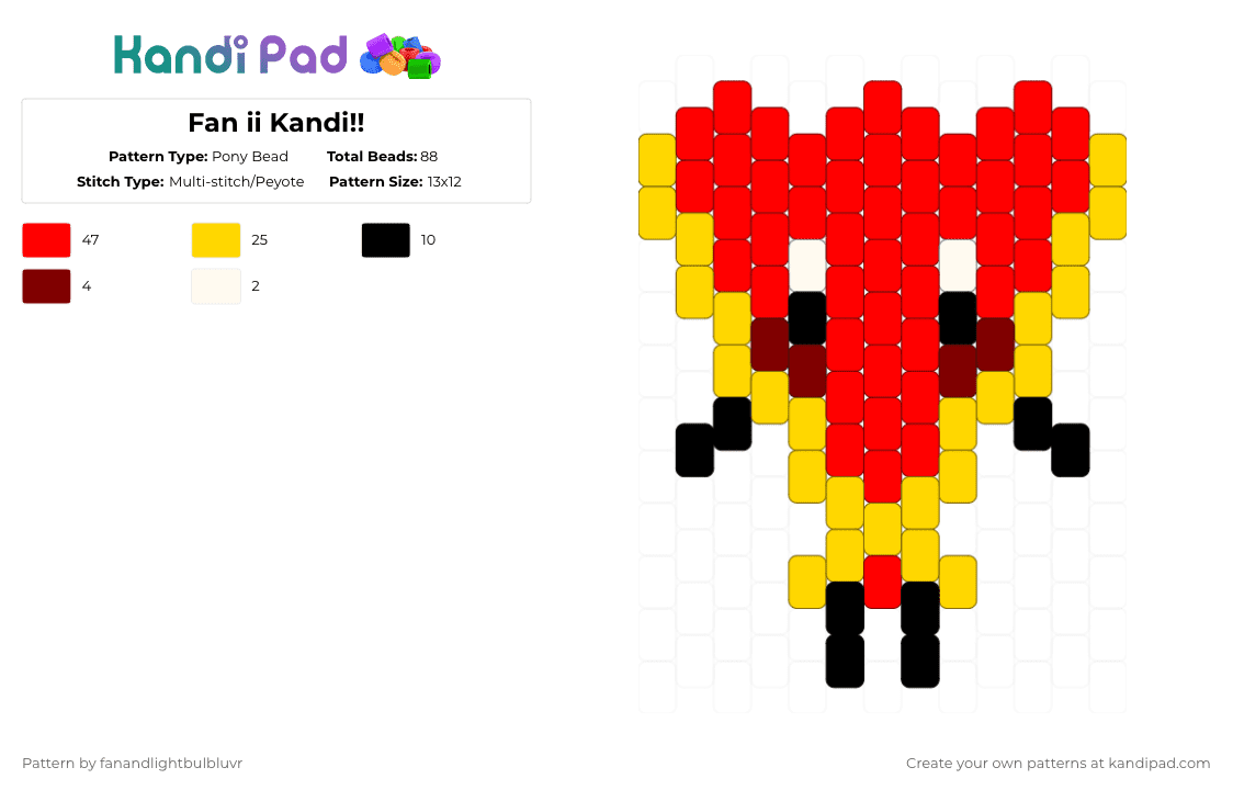 Fan ii Kandi!! - Pony Bead Pattern by fanandlightbulbluvr on Kandi Pad - red,yellow