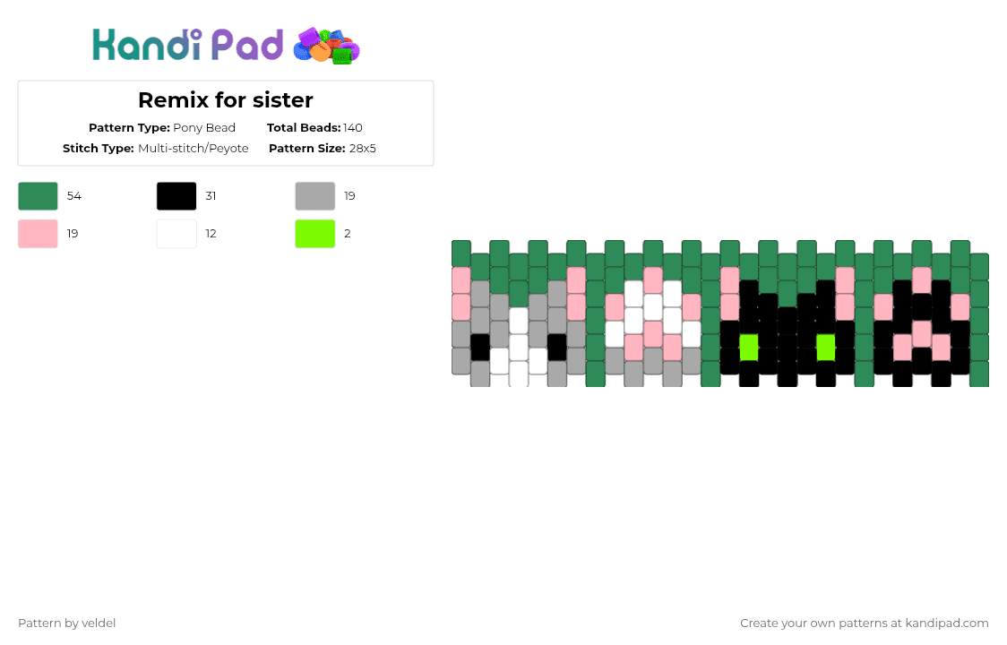 Remix for sister - Pony Bead Pattern by veldel on Kandi Pad - green