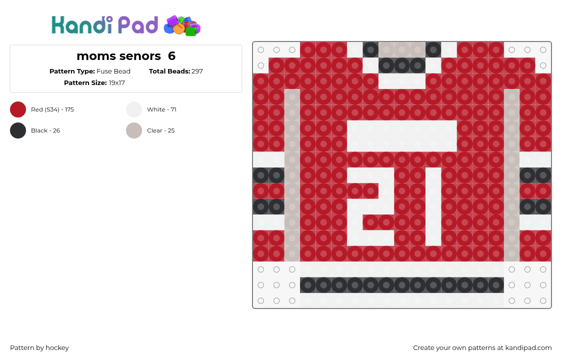 moms senors  6 - Fuse Bead Pattern by hockey on Kandi Pad - jersey,hockey,clothing,21,sports,red,white