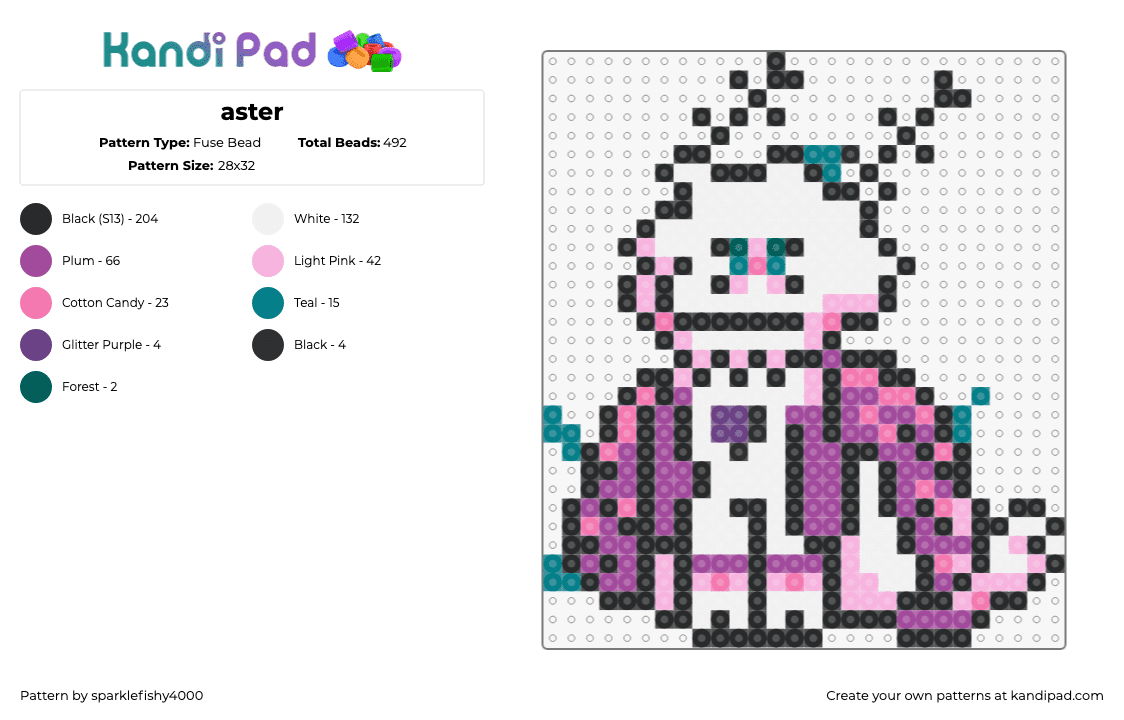 aster - Fuse Bead Pattern by sparklefishy4000 on Kandi Pad - aster,character,white,pink