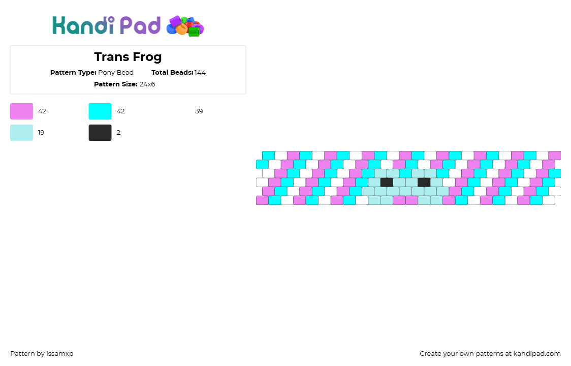 Trans Frog - Pony Bead Pattern by issamxp on Kandi Pad - trans,pride,frog,diagonal,stripes,cuff,pink,purple,teal,white