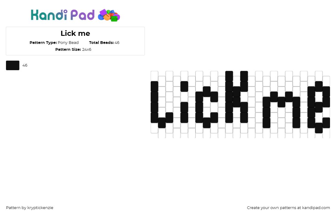 Lick me - Pony Bead Pattern by kryptickenzie on Kandi Pad - bdsm,kink,cuff,nsfw