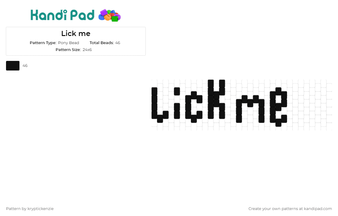 Lick me - Pony Bead Pattern by kryptickenzie on Kandi Pad - bdsm,kink,cuff,nsfw