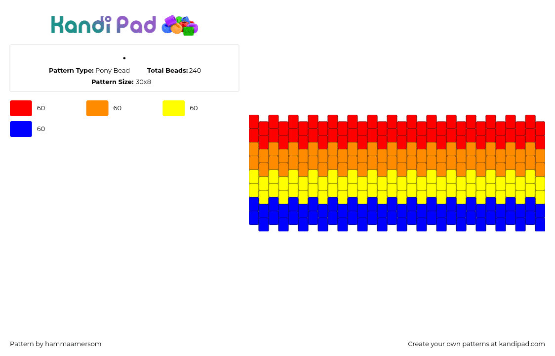 . - Pony Bead Pattern by hammaamersom on Kandi Pad - welcome home,horizontal,stripes,cuff,red,orange,yellow,blue