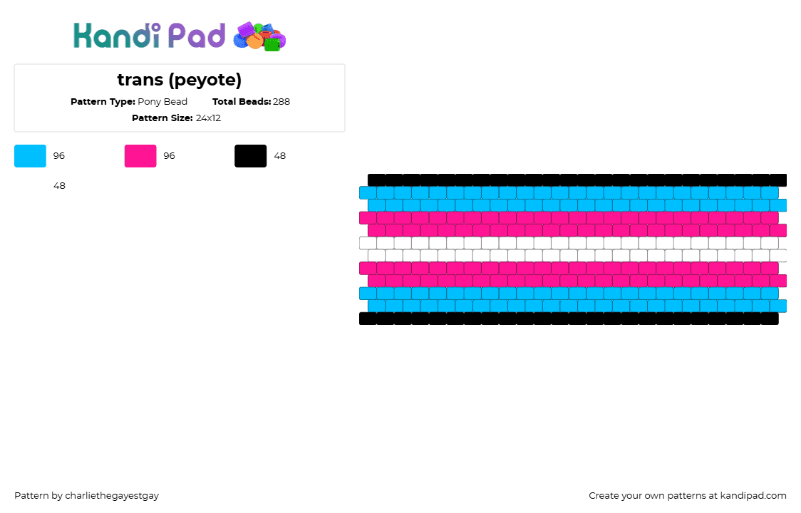 trans (peyote) - Pony Bead Pattern by charliethegayestgay on Kandi Pad - trans,pride,cuff,pink,light blue