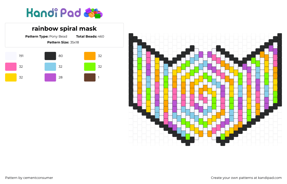 rainbow spiral mask - Pony Bead Pattern by cementconsumer on Kandi Pad - pastel,spiral,hypnotic,mask,colorful,spring,white,pink,yellow