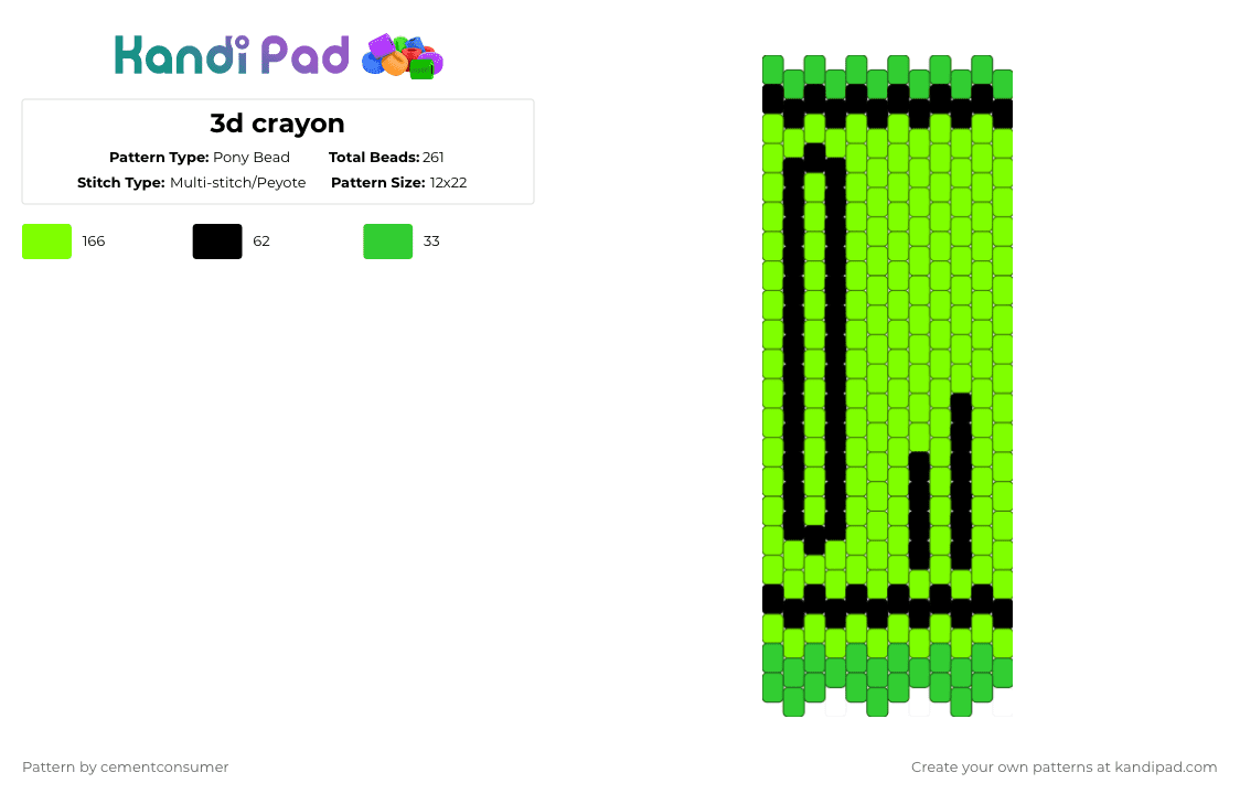 3d crayon - Pony Bead Pattern by cementconsumer on Kandi Pad - green