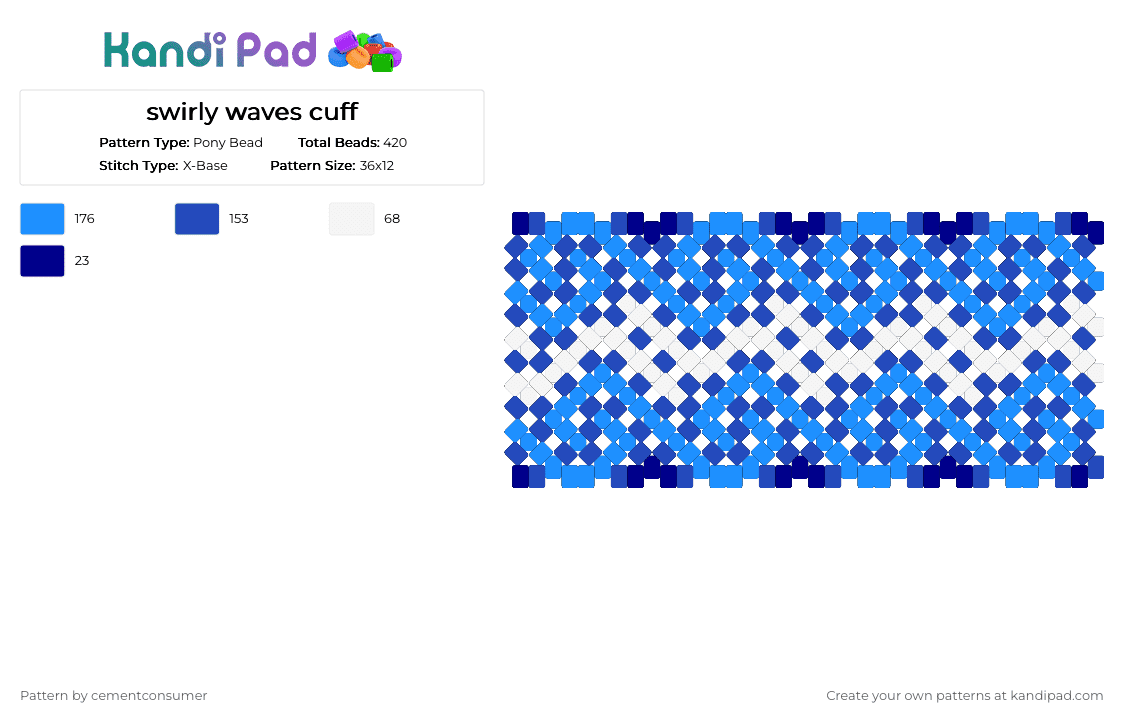 swirly waves cuff - Pony Bead Pattern by cementconsumer on Kandi Pad - light blue,blue,waves,swirls