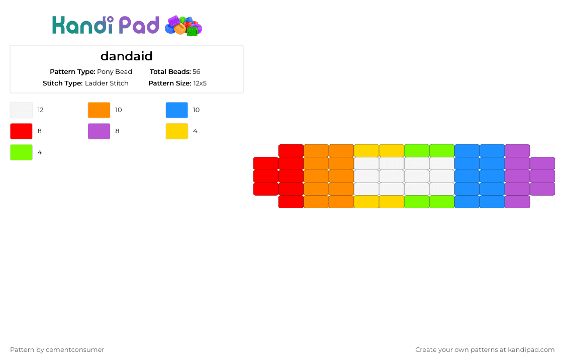 dandaid - Pony Bead Pattern by cementconsumer on Kandi Pad - red,orange,light blue,pink,dandys world,bandaid,dandaid,rainbow,roblox,game