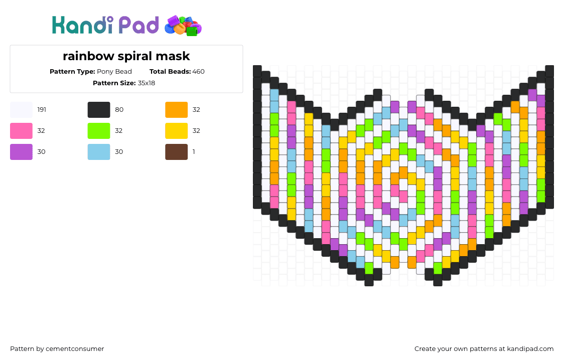 rainbow spiral mask - Pony Bead Pattern by cementconsumer on Kandi Pad - pastel,spiral,white,pink,light blue,yellow,colorful