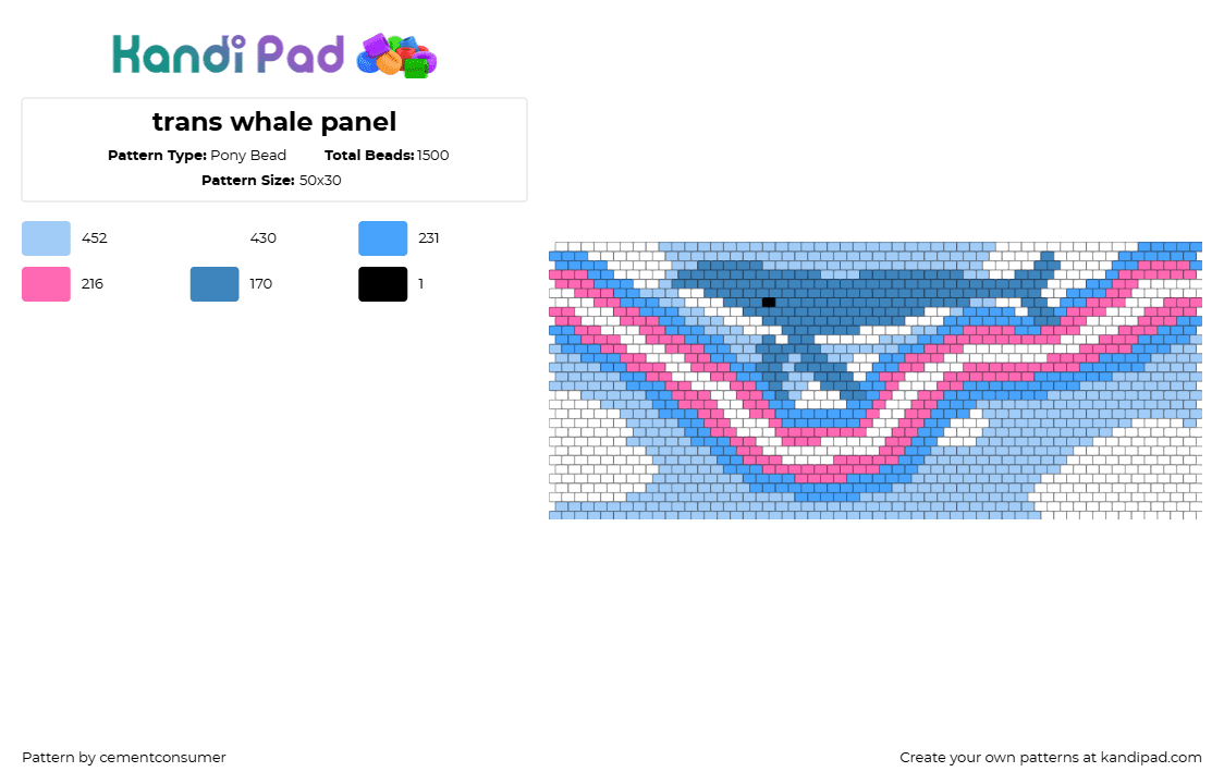 trans sky whale panel - Pony Bead Pattern by cementconsumer on Kandi Pad - whale,trans,pride,underwater,animal,panel,blue,pink