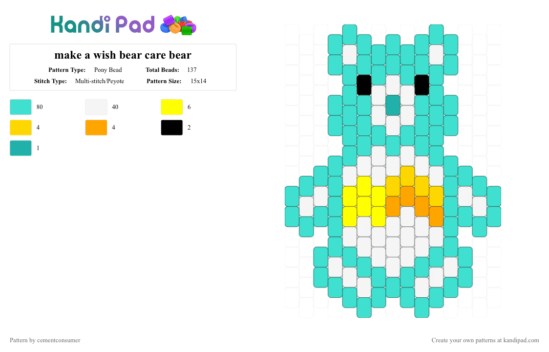 make a wish bear care bear - Pony Bead Pattern by cementconsumer on Kandi Pad - care bear, light blue, make a wish, wish