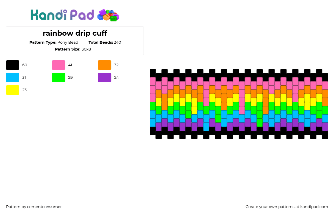 rainbow drip cuff - Pony Bead Pattern by cementconsumer on Kandi Pad - drippy,melting,rainbow,cuff,pink