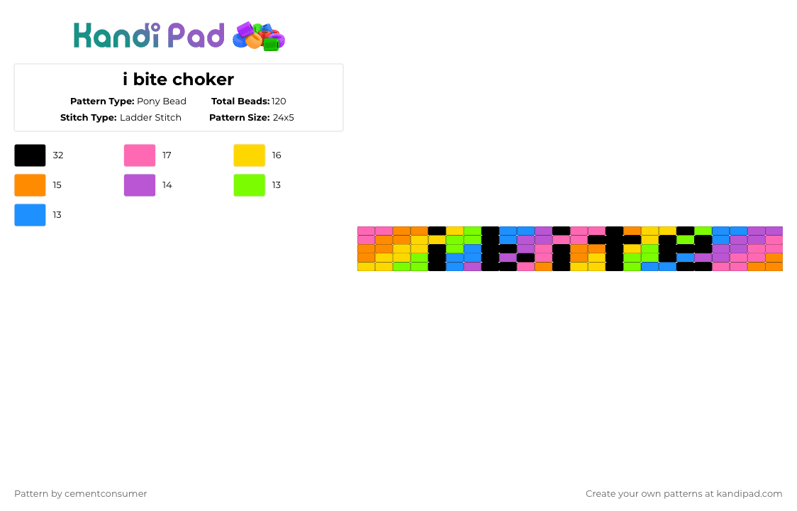 i bite choker - Pony Bead Pattern by cementconsumer on Kandi Pad - pink,necklace,rainbow,black