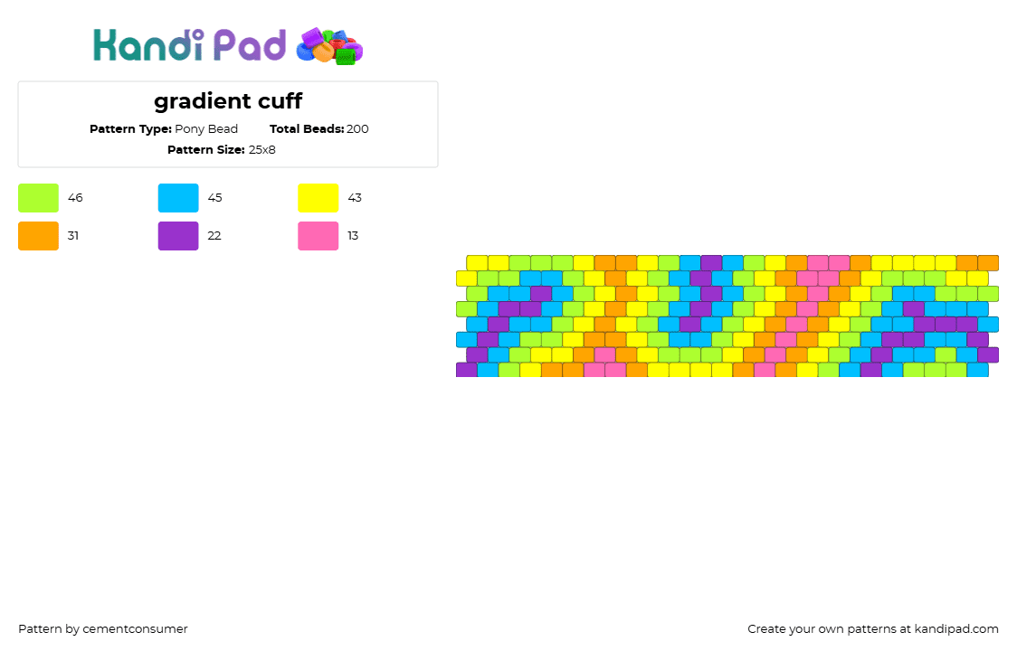 gradient cuff - Pony Bead Pattern by cementconsumer on Kandi Pad - heatmap,neon,gradient,colorful,swirls,cuff,yellow,pink,blue