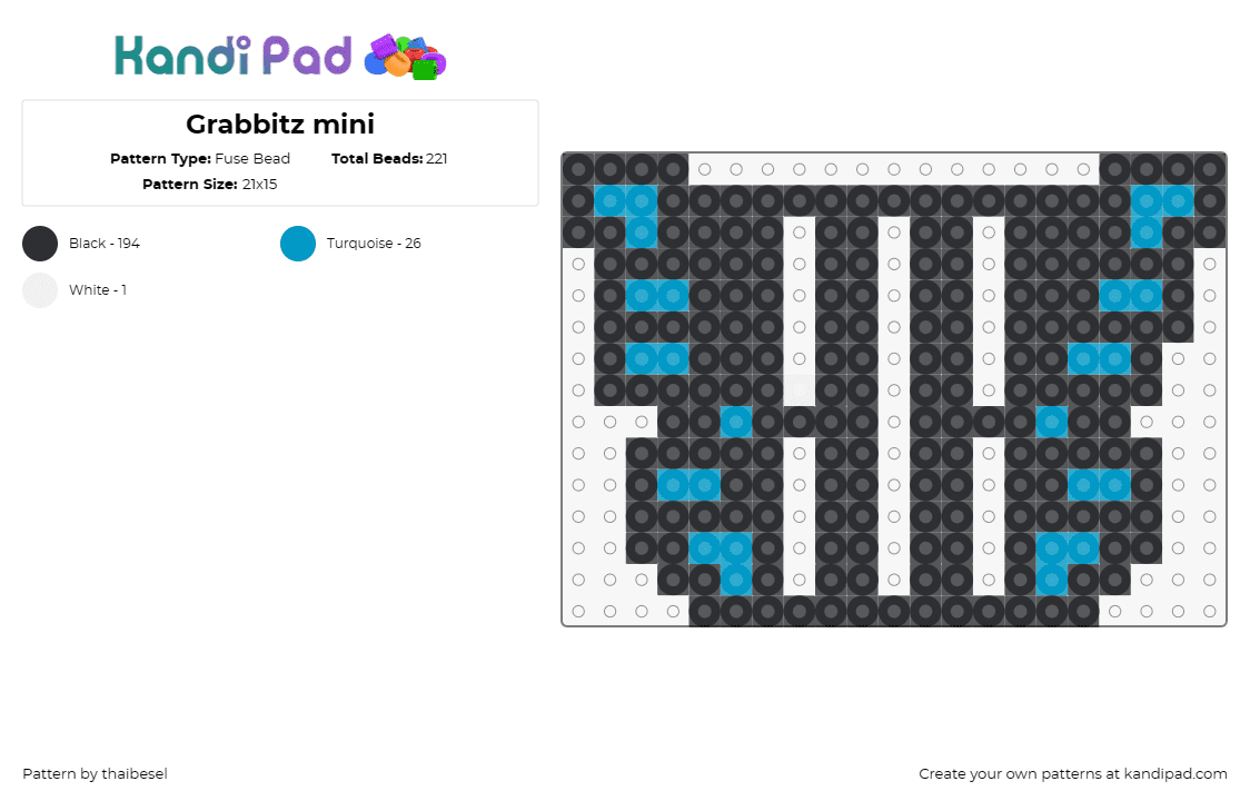 Grabbitz mini - Fuse Bead Pattern by thaibesel on Kandi Pad - grabbitz,logo,dj,butterfly,edm,music,black,blue