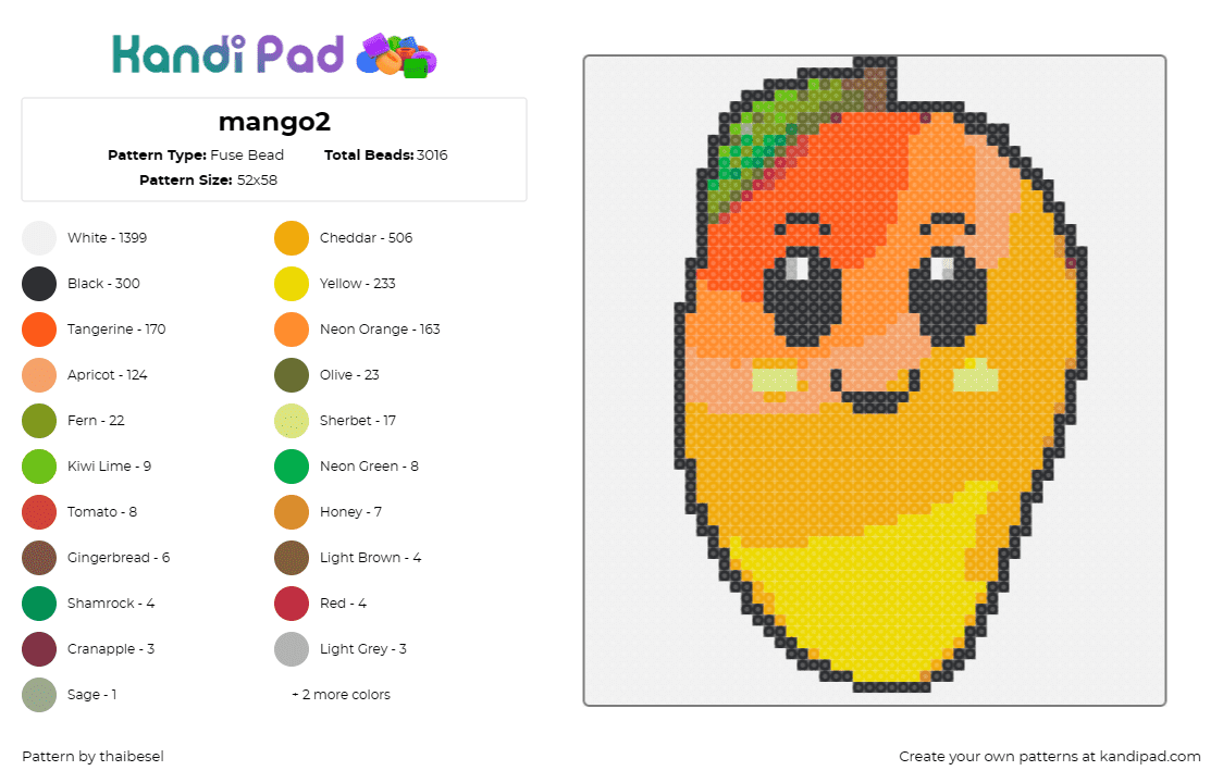 mango2 - Fuse Bead Pattern by thaibesel on Kandi Pad - mango,fruit,cute,food,sweet,playful,vibe,adorable,orange,yellow