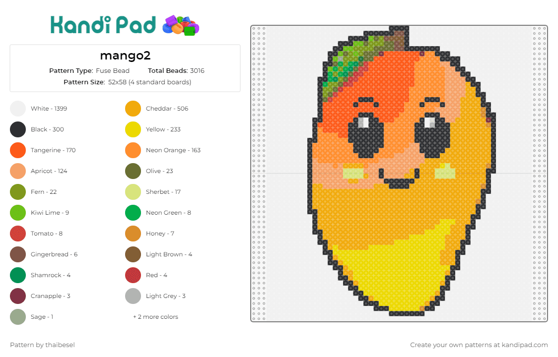 mango2 - Fuse Bead Pattern by thaibesel on Kandi Pad - mango,fruit,cute,food,sweet,playful,vibe,adorable,charming,orange,yellow