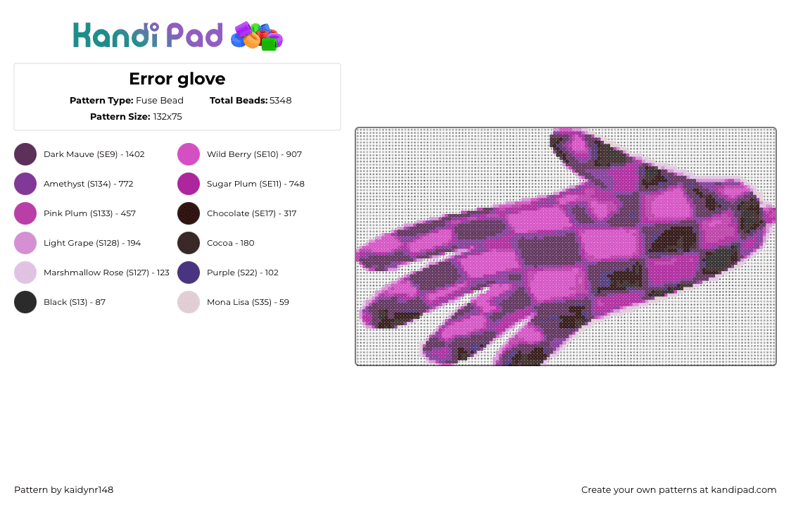 Error glove - Fuse Bead Pattern by kaidynr148 on Kandi Pad - error,slap battles,glove,hand,checkered,pink,black