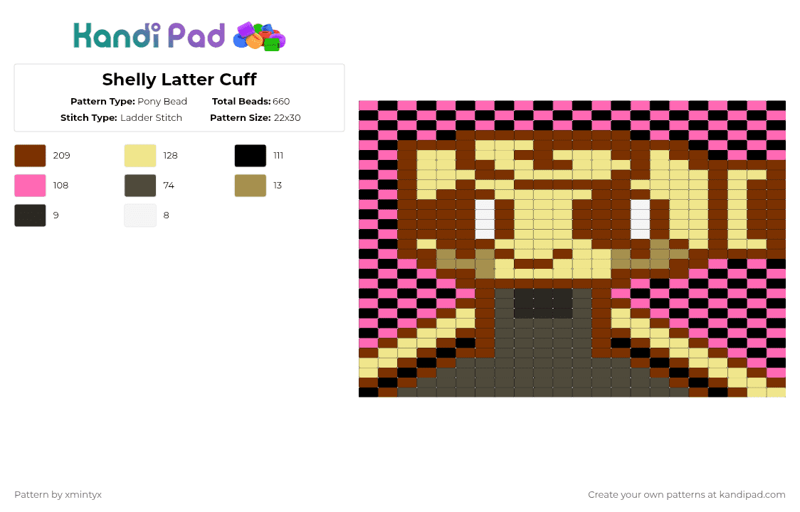 Shelly Latter Cuff - Pony Bead Pattern by xmintyx on Kandi Pad - brown,yellow,dandys world,latter sitich,infected