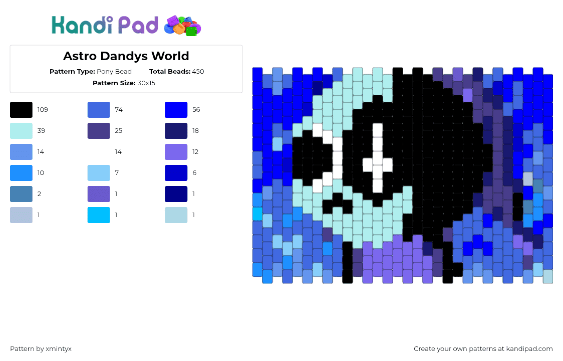 Astro Dandys World - Pony Bead Pattern by xmintyx on Kandi Pad - astro,dandys world,panel,video game,blue,light blue