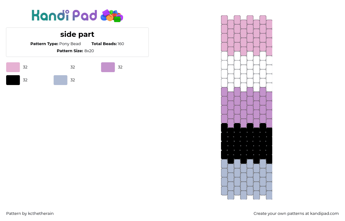 side part - Pony Bead Pattern by kcthetherain on Kandi Pad - 