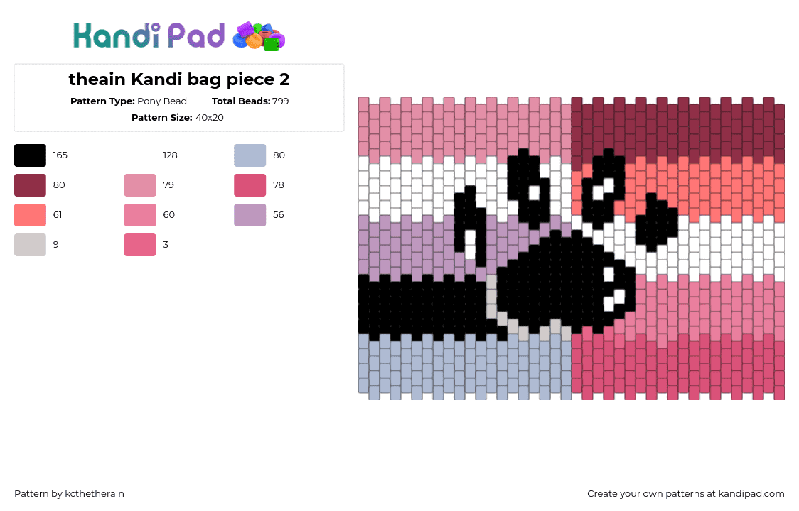 theain Kandi bag piece 2 - Pony Bead Pattern by kcthetherain on Kandi Pad - therian,paw print,bag,panel,black,pink