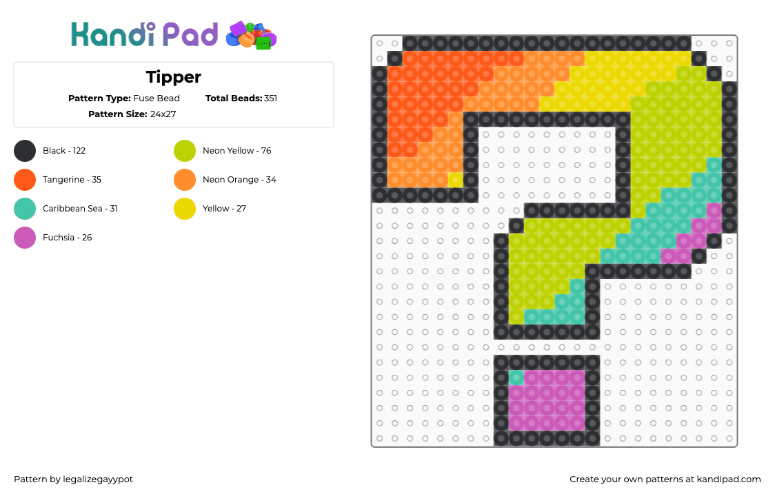 Tipper - Fuse Bead Pattern by legalizegayypot on Kandi Pad - tipper,question mark,dj,music,colorful,edm,orange,green