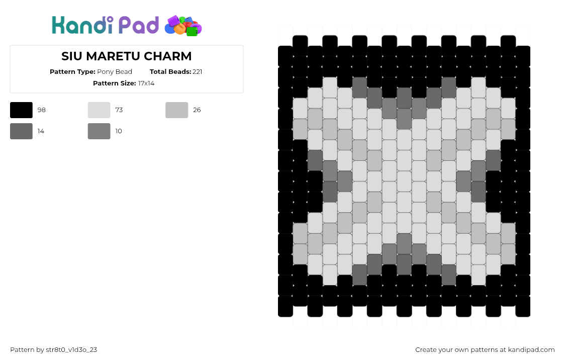 SIU MARETU CHARM - Pony Bead Pattern by str8t0_v1d3o_23 on Kandi Pad - siu,maretu,music,suck it up,x,cross,charm,gray,black