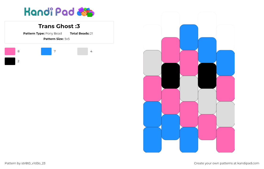 Trans Ghost :3 - Pony Bead Pattern by str8t0_v1d3o_23 on Kandi Pad - trans,ghost,pride,charm,pink,blue,gray