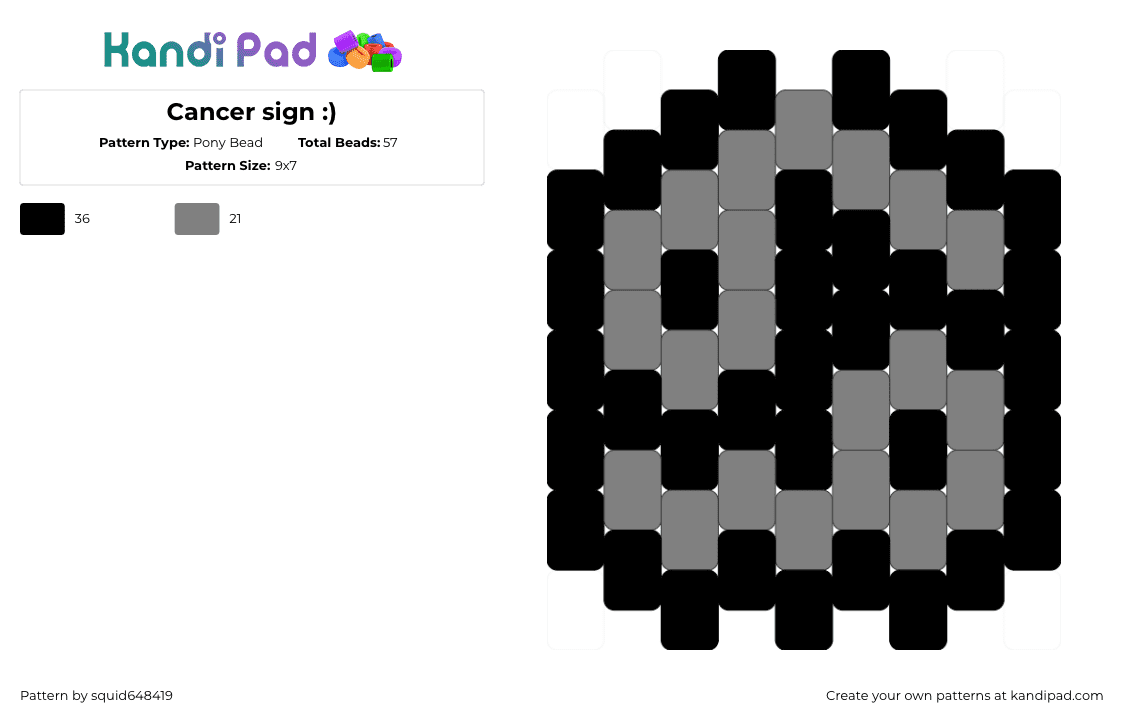 Cancer sign :) - Pony Bead Pattern by squid648419 on Kandi Pad - cancer,astrology,yin yang,charm,gray,black