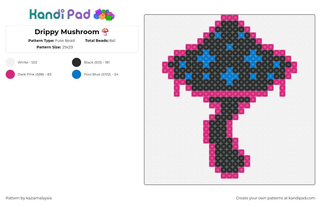 Drippy Mushroom 🍄 - Fuse Bead Pattern by kaziamalaysia on Kandi Pad - psychedelic,mushroom,drippy,black,pink,blue
