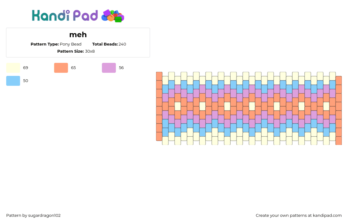 meh - Pony Bead Pattern by sugardragon102 on Kandi Pad - pastel,geometric,zigzag,cuff,orange,purple,light blue